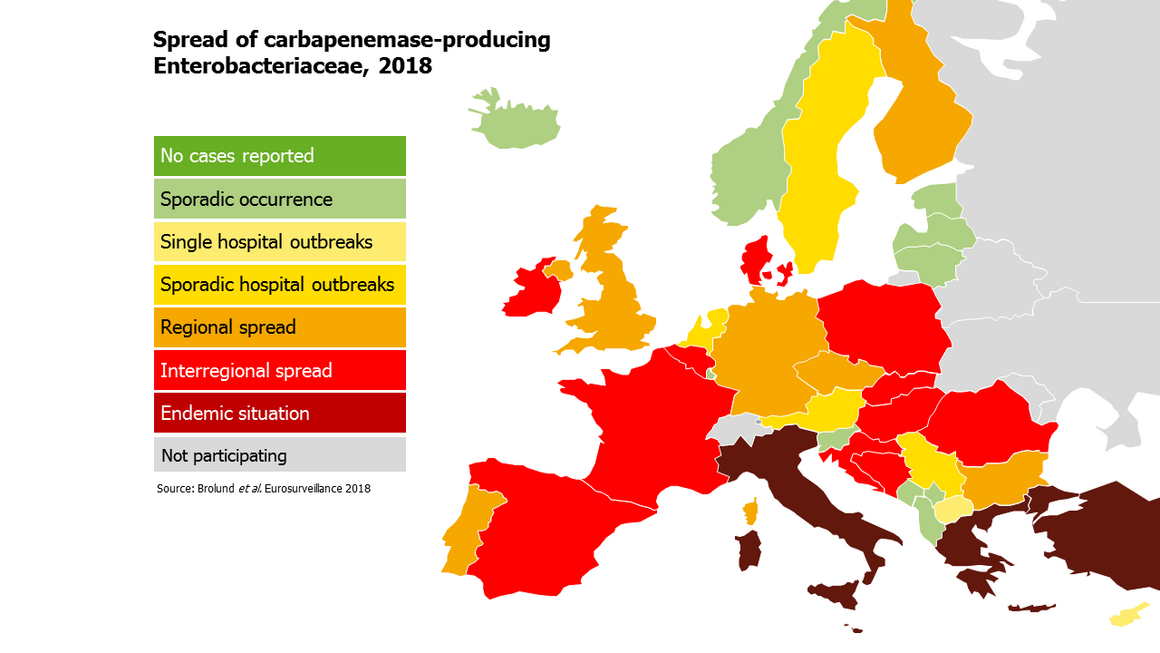 Spread of carbapenemase-producing Enterobacteriaceae, 2018